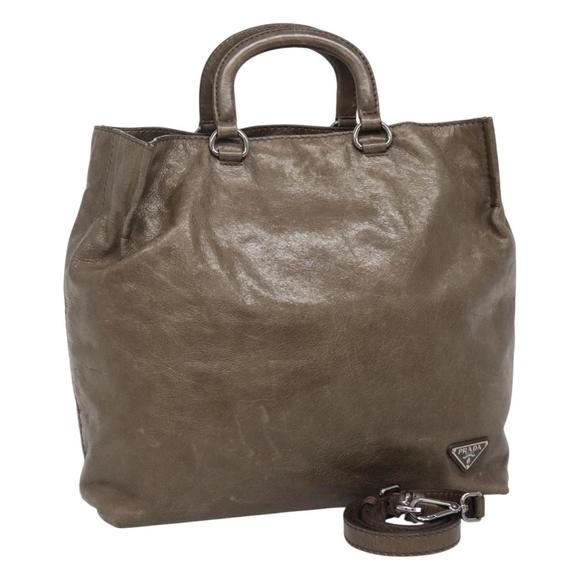 PRADA Hand Bag Leather 2way Gray Silver Auth 112011 - Picture 1 of 16